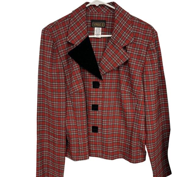 Vintage Virgo II USA Red Plaid Cotton Blend Blazer Suit Jacket Size 12 Women's - Picture 1 of 7